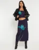 Lassie Midi Skirt in Navy Placement Flower sold by Motel Rocks