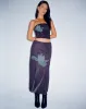 Lassie Midi Skirt in Navy Placement Flower sold by Motel Rocks