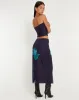 Lassie Midi Skirt in Navy Placement Flower sold by Motel Rocks