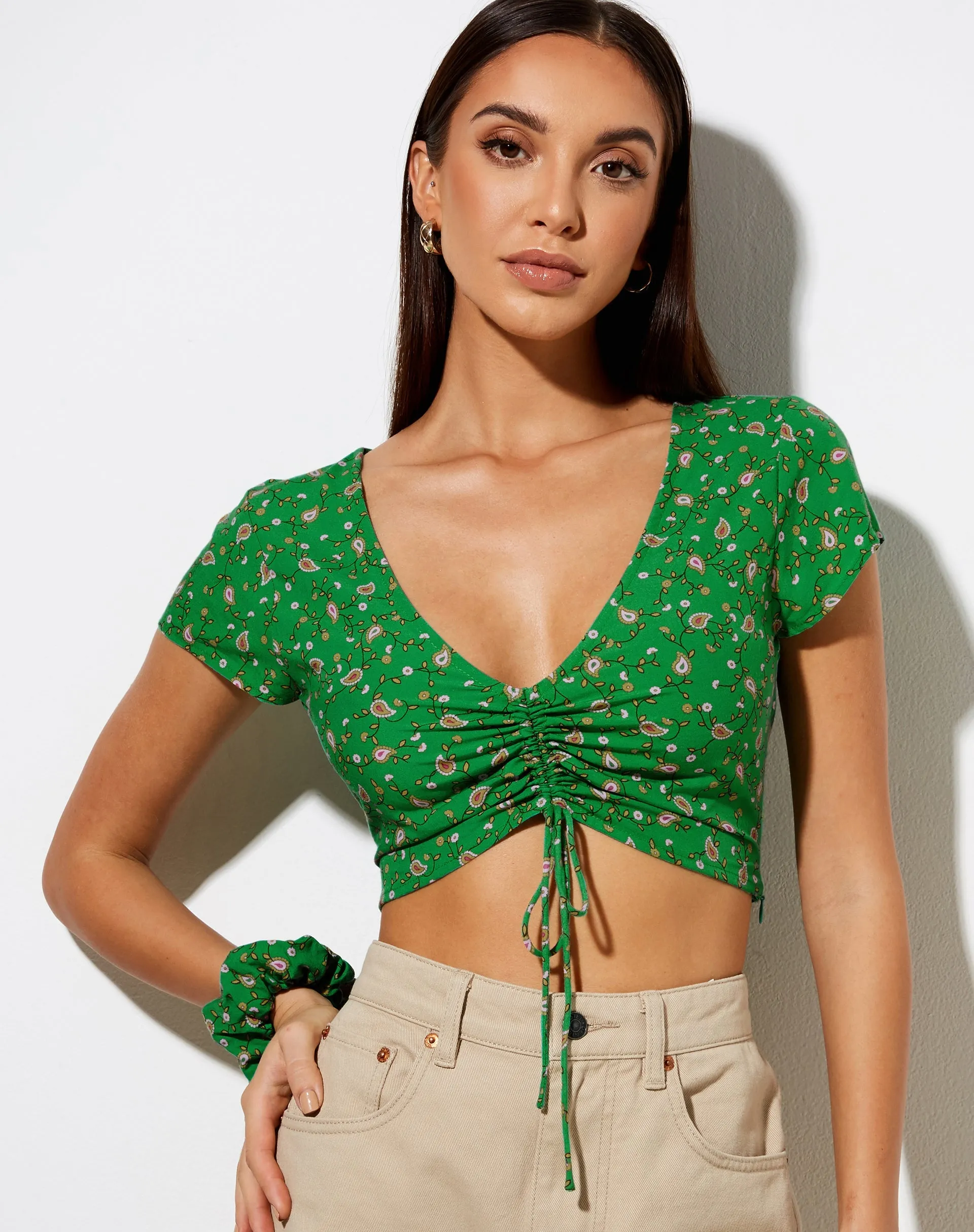 Raeto Crop Top in Paisley Fun Green sold by Motel Rocks product image thumbnail 4