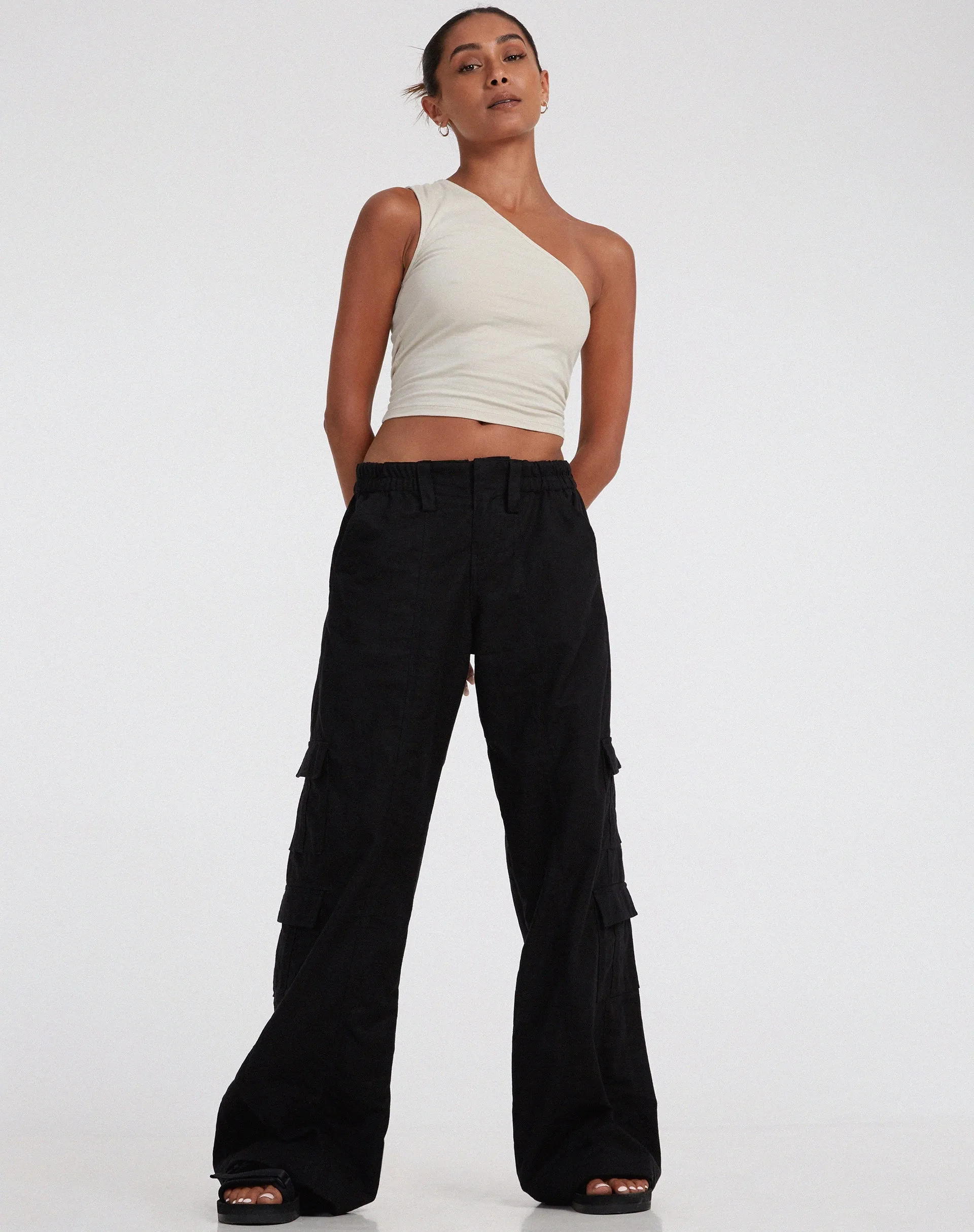 Hansa Cargo Trouser in Rami Black sold by Motel Rocks