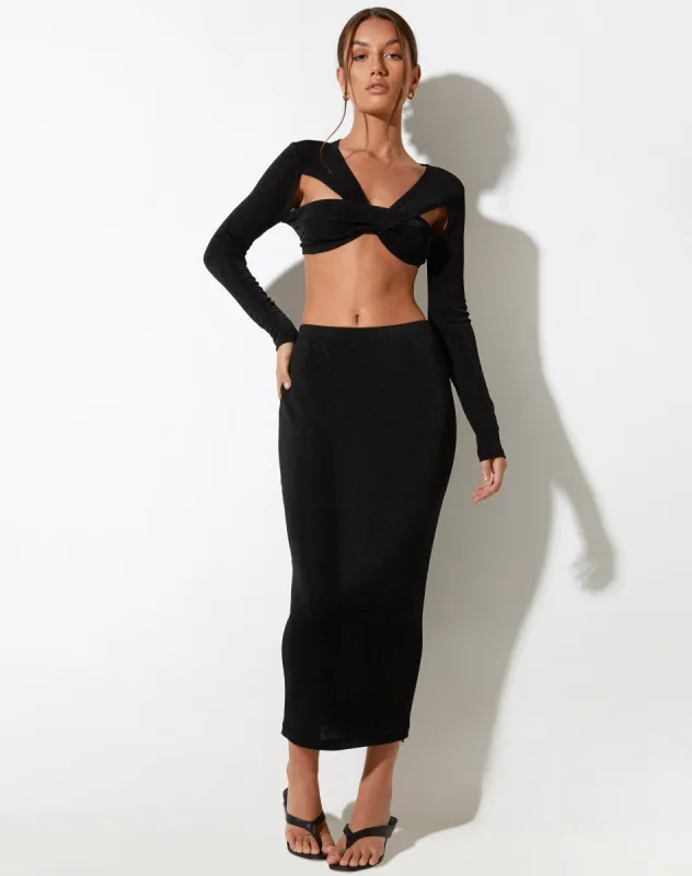 Rindang Midi Skirt in Crepe Black sold by Motel Rocks
