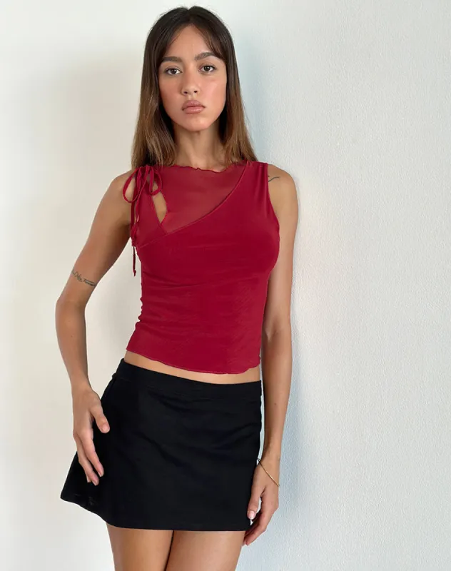 Moni Vest Top in Mesh Cherry sold by Motel Rocks