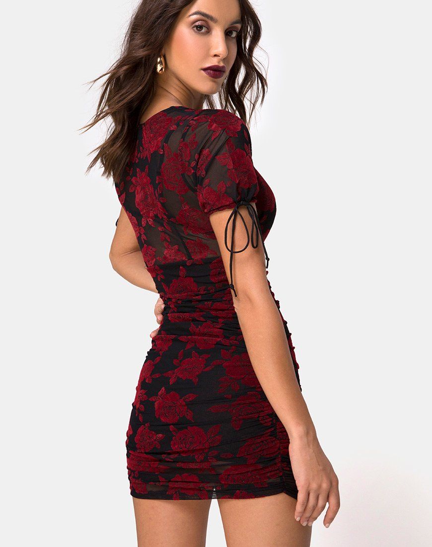 Guenetta Dress in Romantic Red Rose Flock sold by Motel Rocks product image thumbnail 4