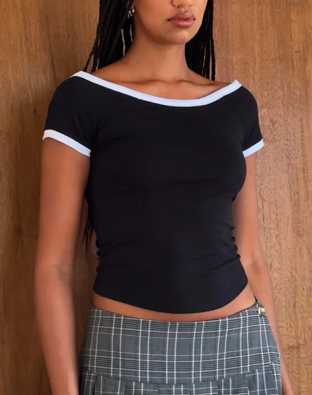 Bitha Crop Top in Black with White Piping sold by Motel Rocks