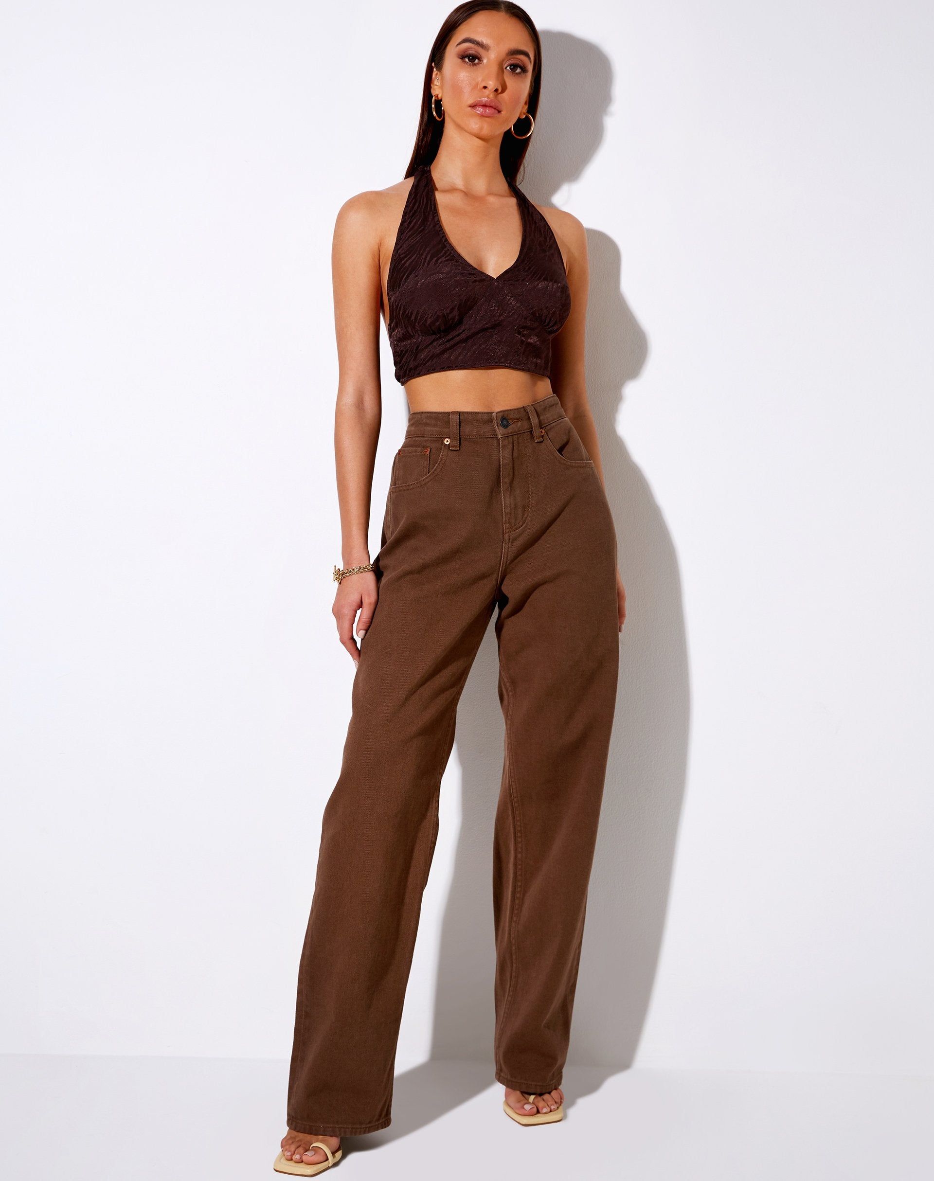 Naya Crop Top in Satin Zebra Bitter Chocolate sold by Motel Rocks product image thumbnail 3