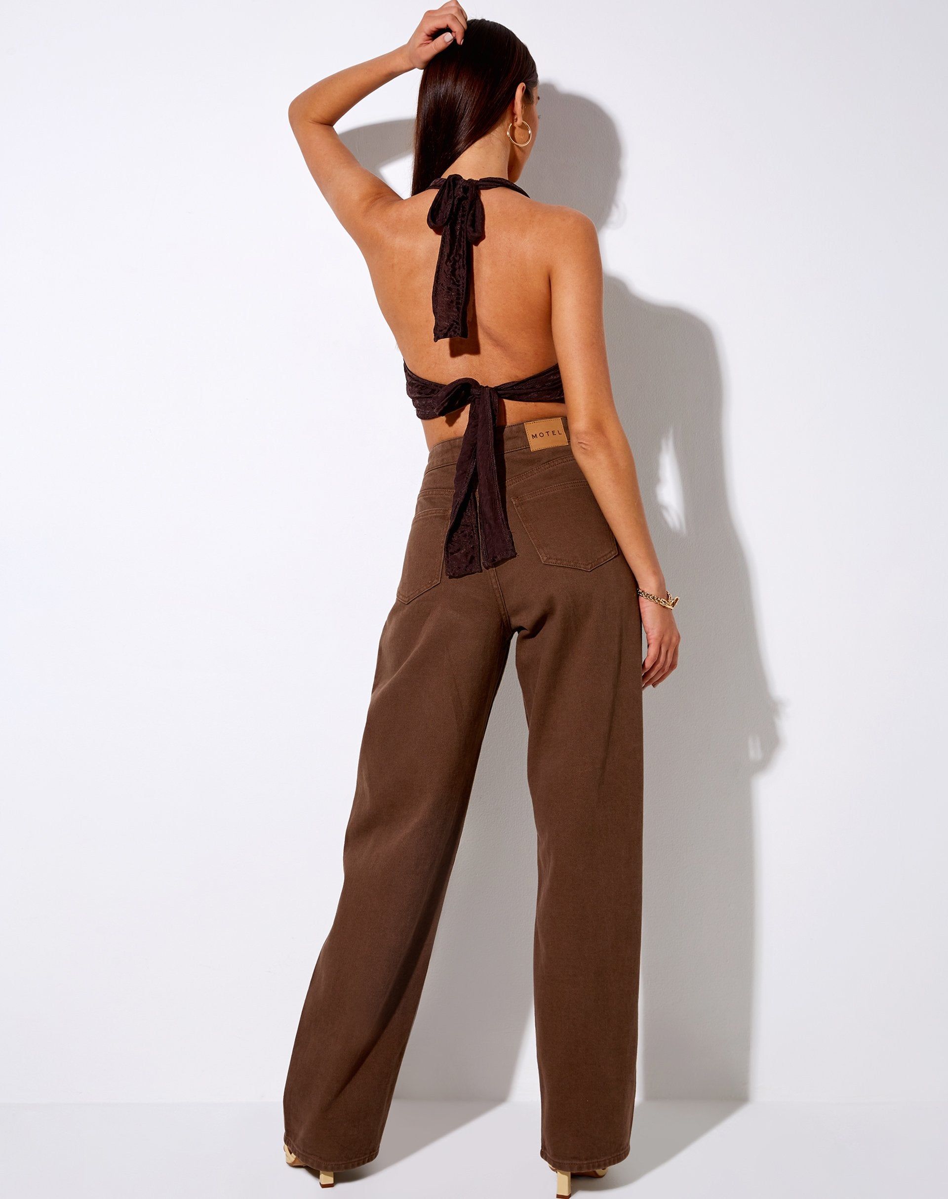 Naya Crop Top in Satin Zebra Bitter Chocolate sold by Motel Rocks product image thumbnail 4