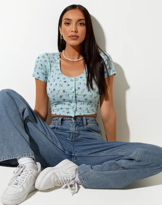 Mieye Crop Top in Pretty Petal Green sold by Motel Rocks