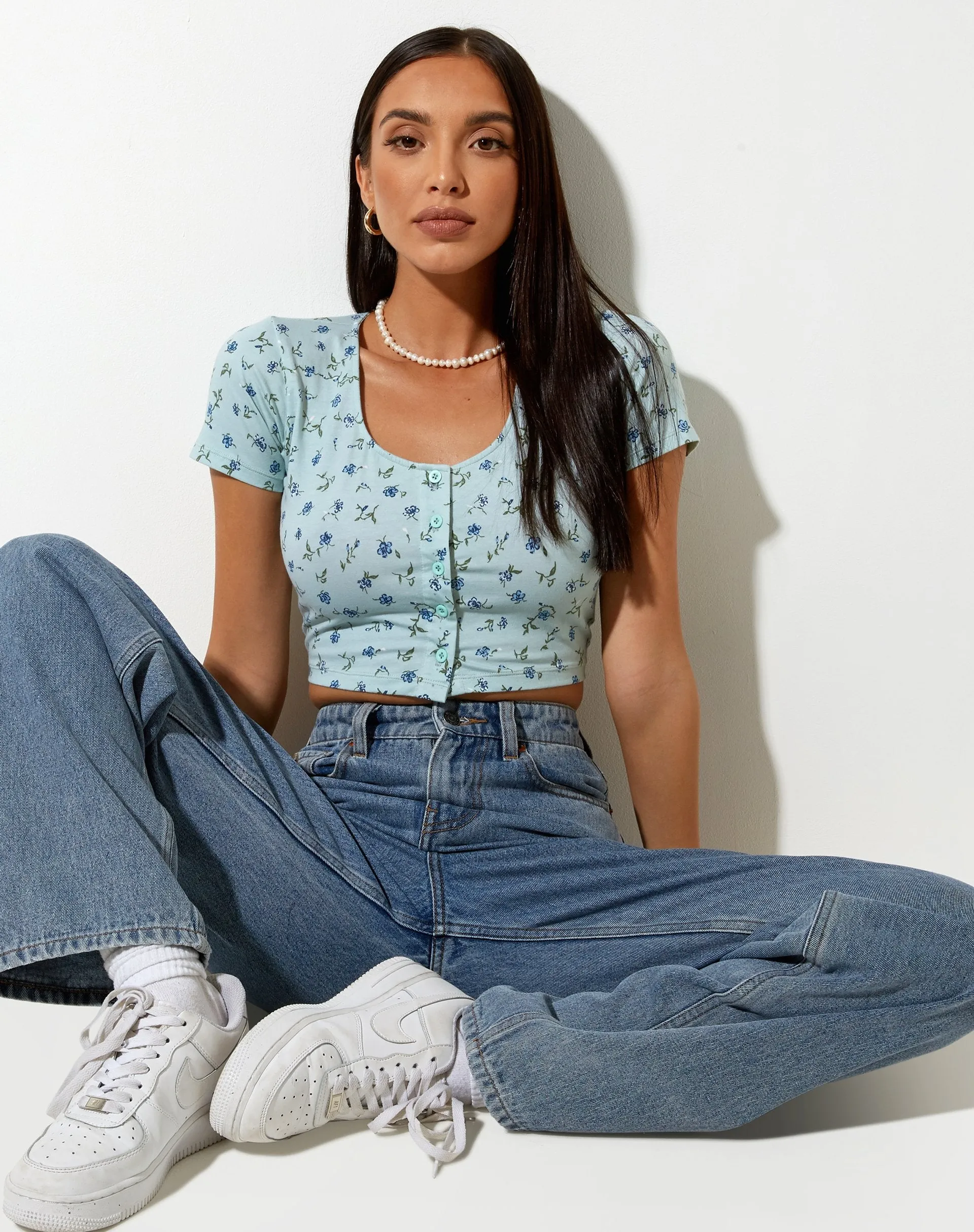 Mieye Crop Top in Pretty Petal Green sold by Motel Rocks