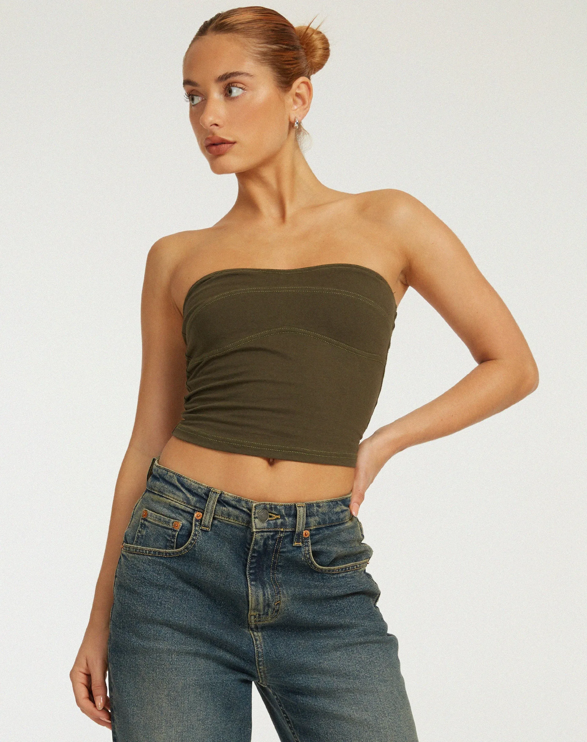 Chae Bandeau Top in Olive sold by Motel Rocks product image thumbnail 3