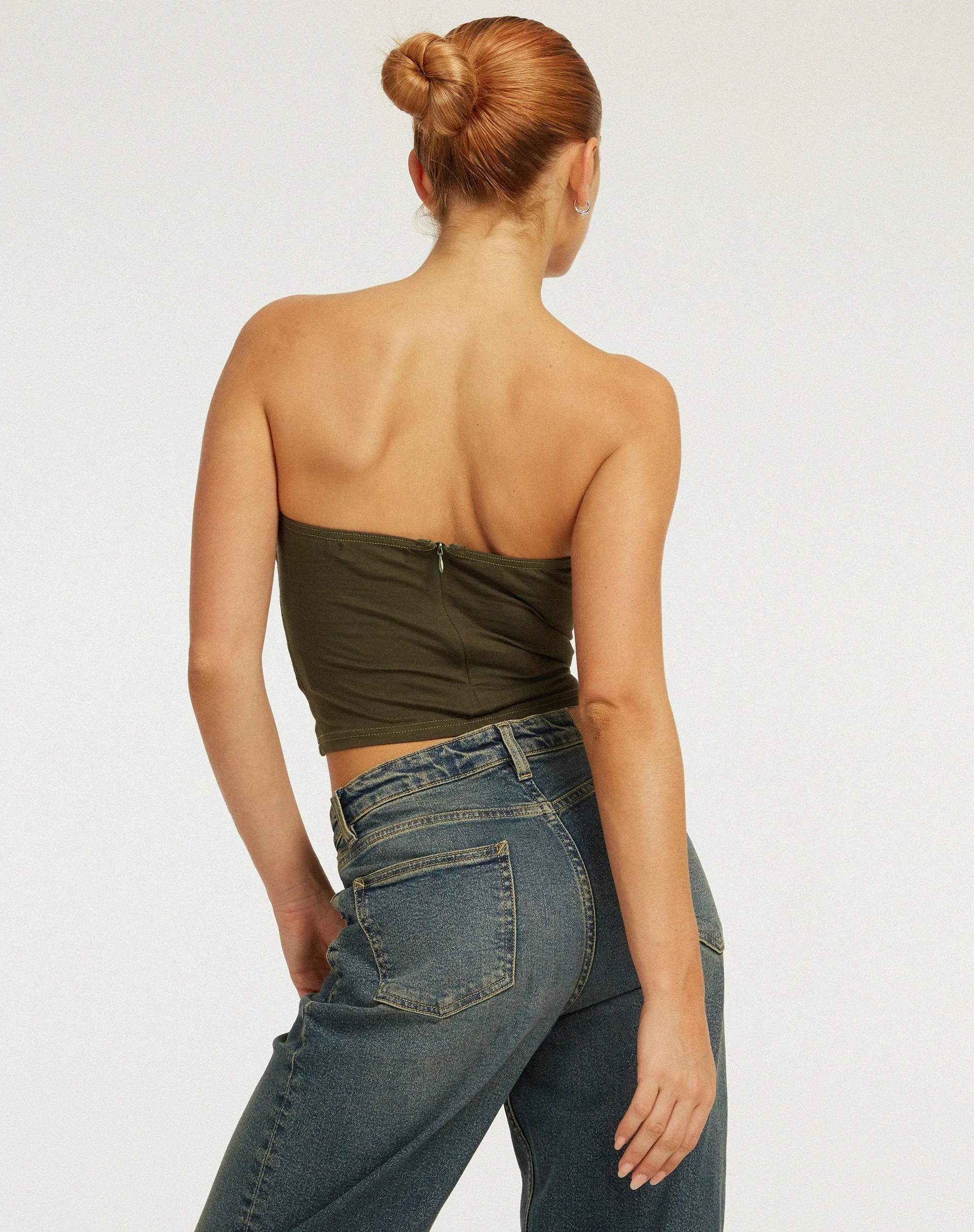 Chae Bandeau Top in Olive sold by Motel Rocks