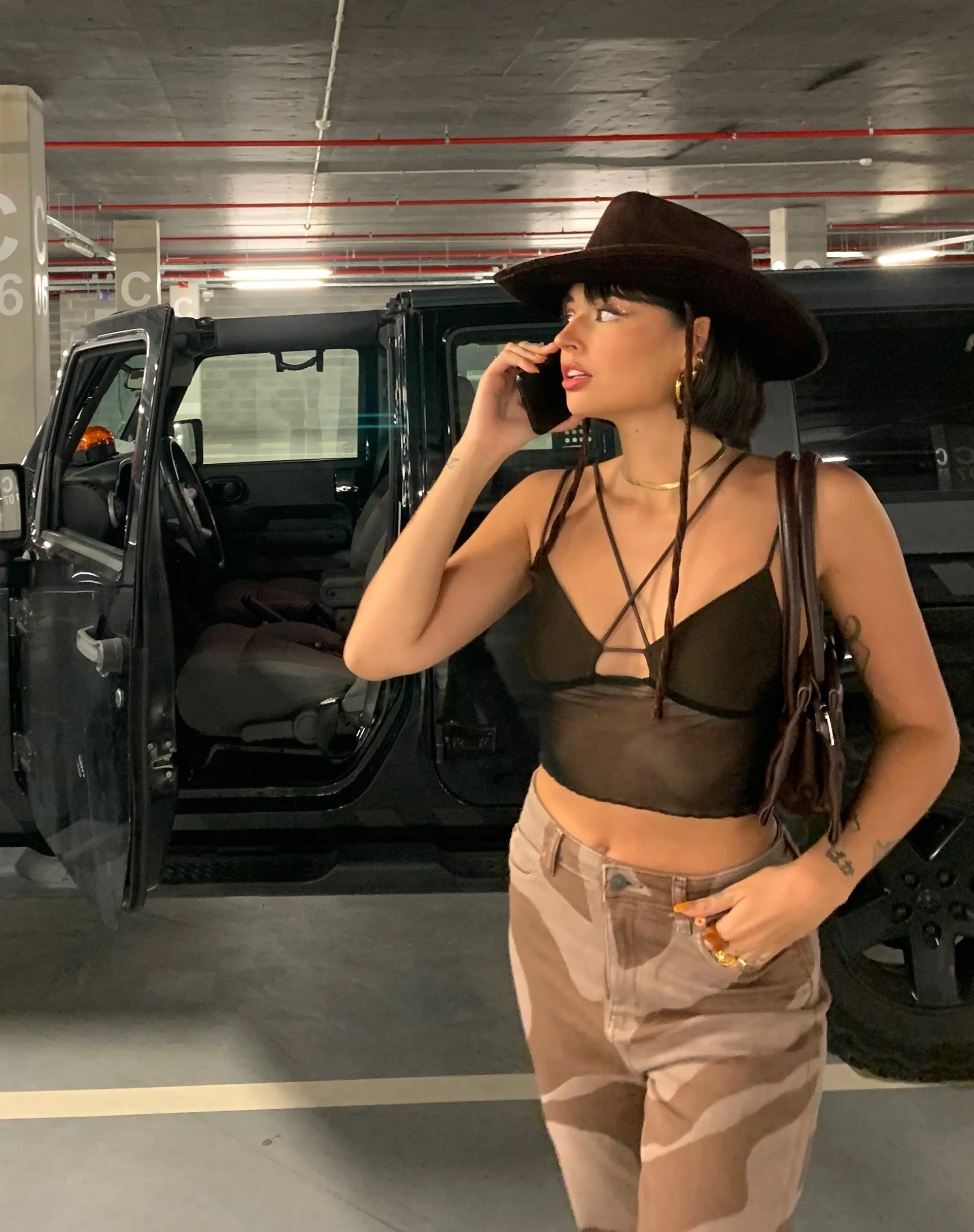 Olgi Crop Top in Mesh Black and Brown sold by Motel Rocks product image thumbnail 3