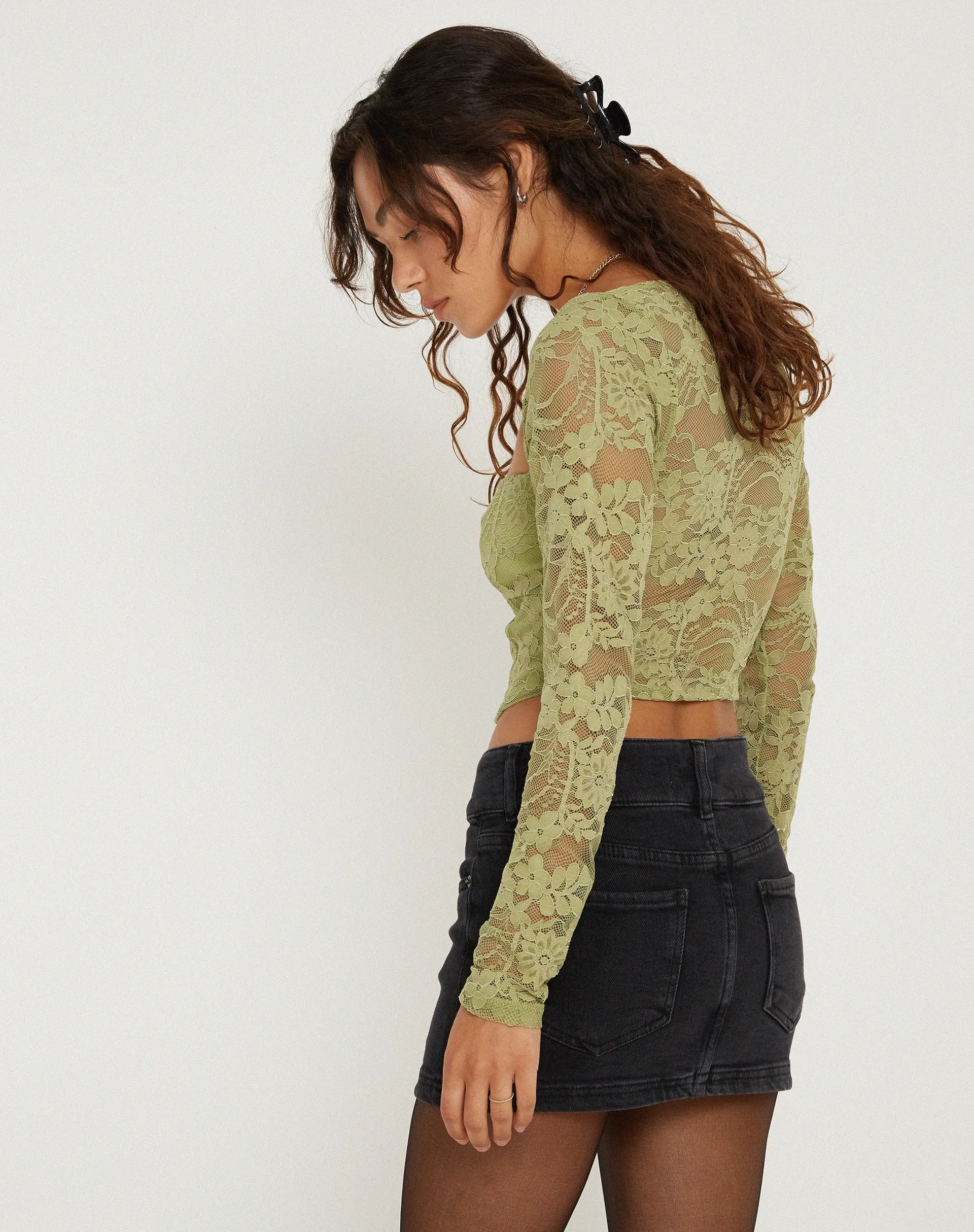 Khafila Long Sleeve Corset Top in Lace Green sold by Motel Rocks product image thumbnail 2