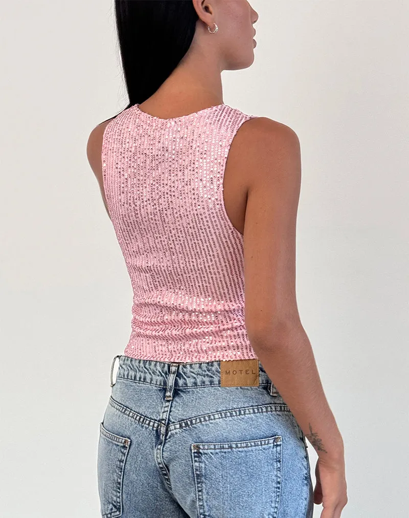 Hala Vest Top in Pink Mini Sequin sold by Motel Rocks product image thumbnail 4