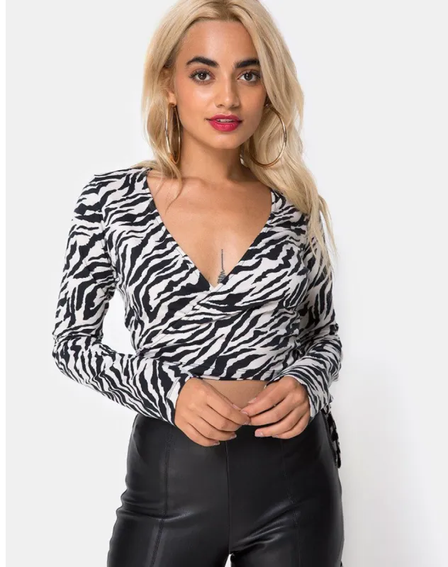Kayak Wrap Top in 90's Zebra sold by Motel Rocks
