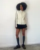 Jacquie Zip Up Jacket in PU Cream with Brown Stripe sold by Motel Rocks
