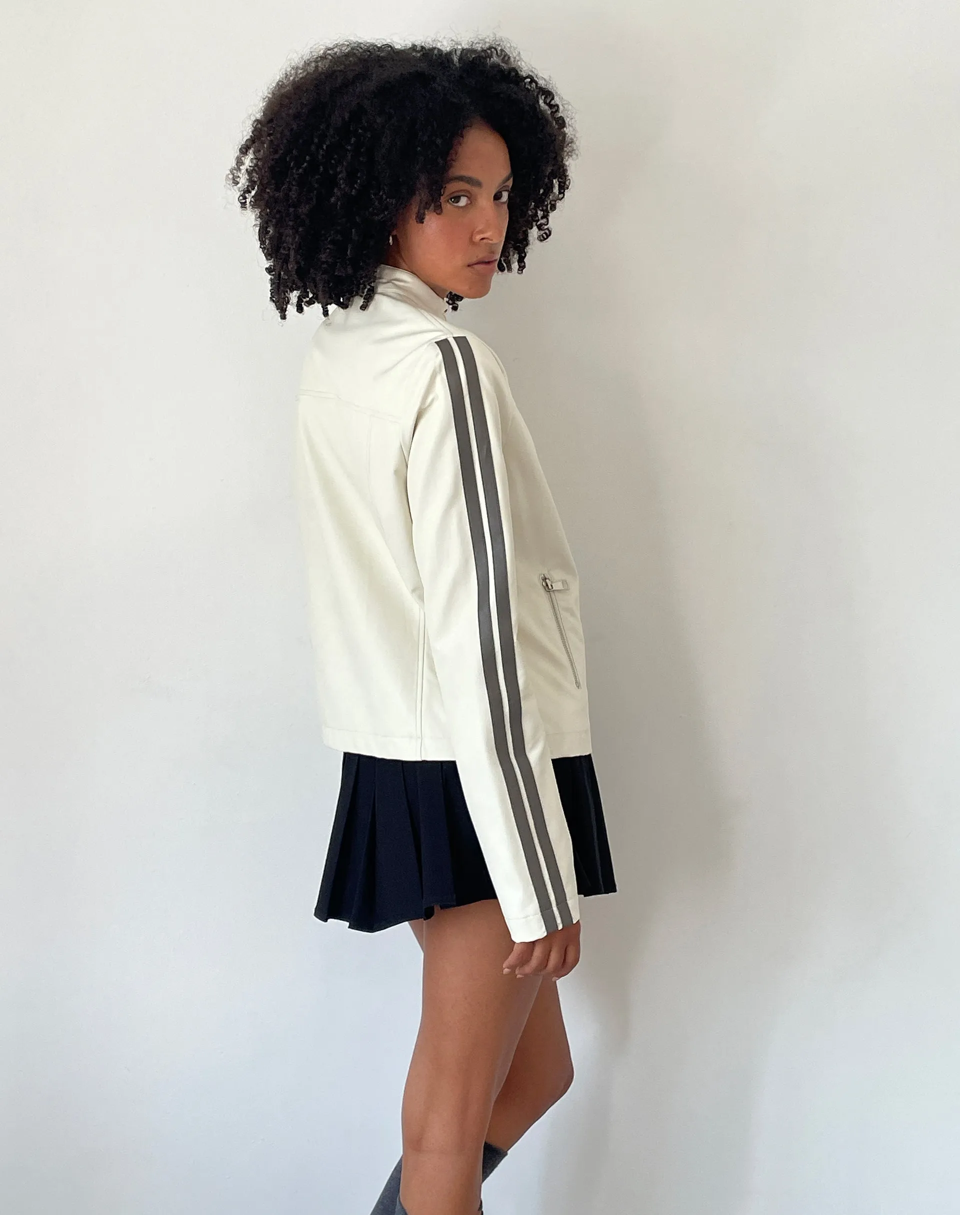 Jacquie Zip Up Jacket in PU Cream with Brown Stripe sold by Motel Rocks product image thumbnail 5