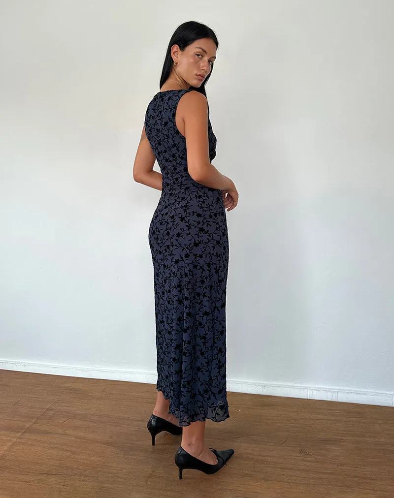 Gabriela Midi Dress in Flocked Petal Navy sold by Motel Rocks product image thumbnail 5