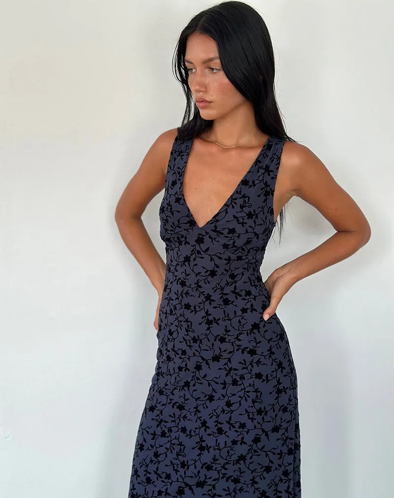 Gabriela Midi Dress in Flocked Petal Navy sold by Motel Rocks product image thumbnail 3