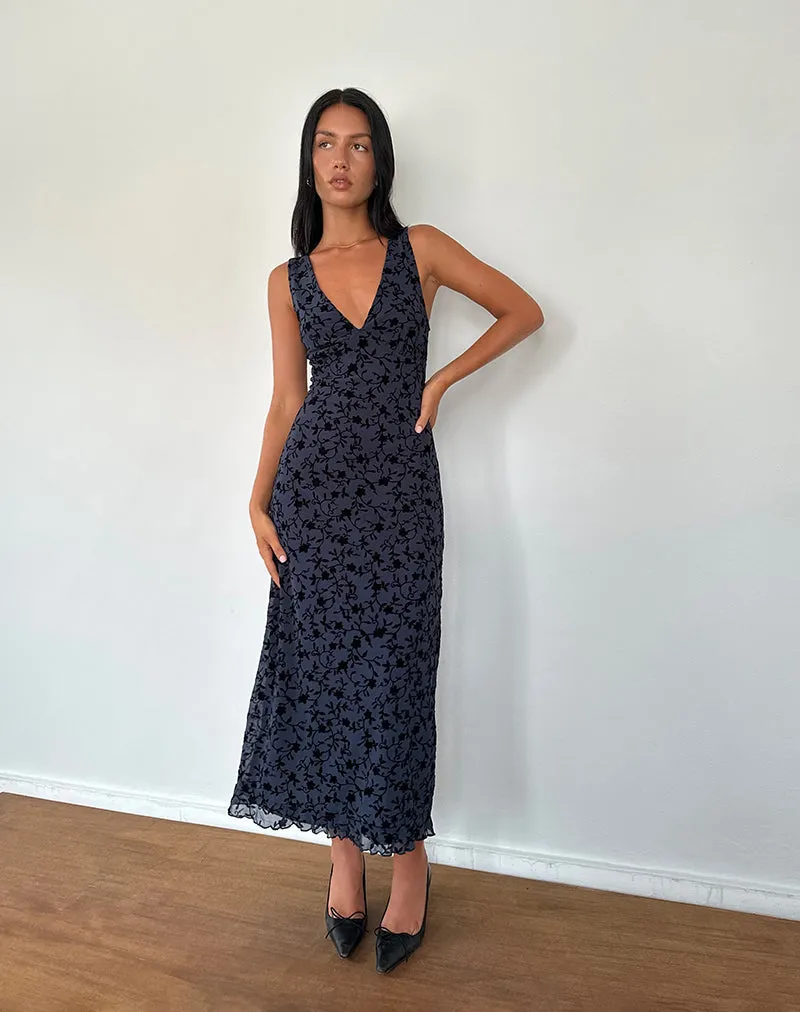 Gabriela Midi Dress in Flocked Petal Navy sold by Motel Rocks product image thumbnail 4