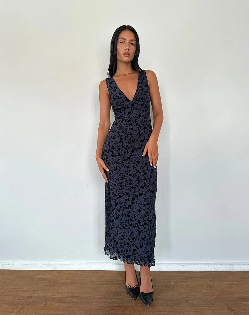 Gabriela Midi Dress in Flocked Petal Navy sold by Motel Rocks product image thumbnail 2