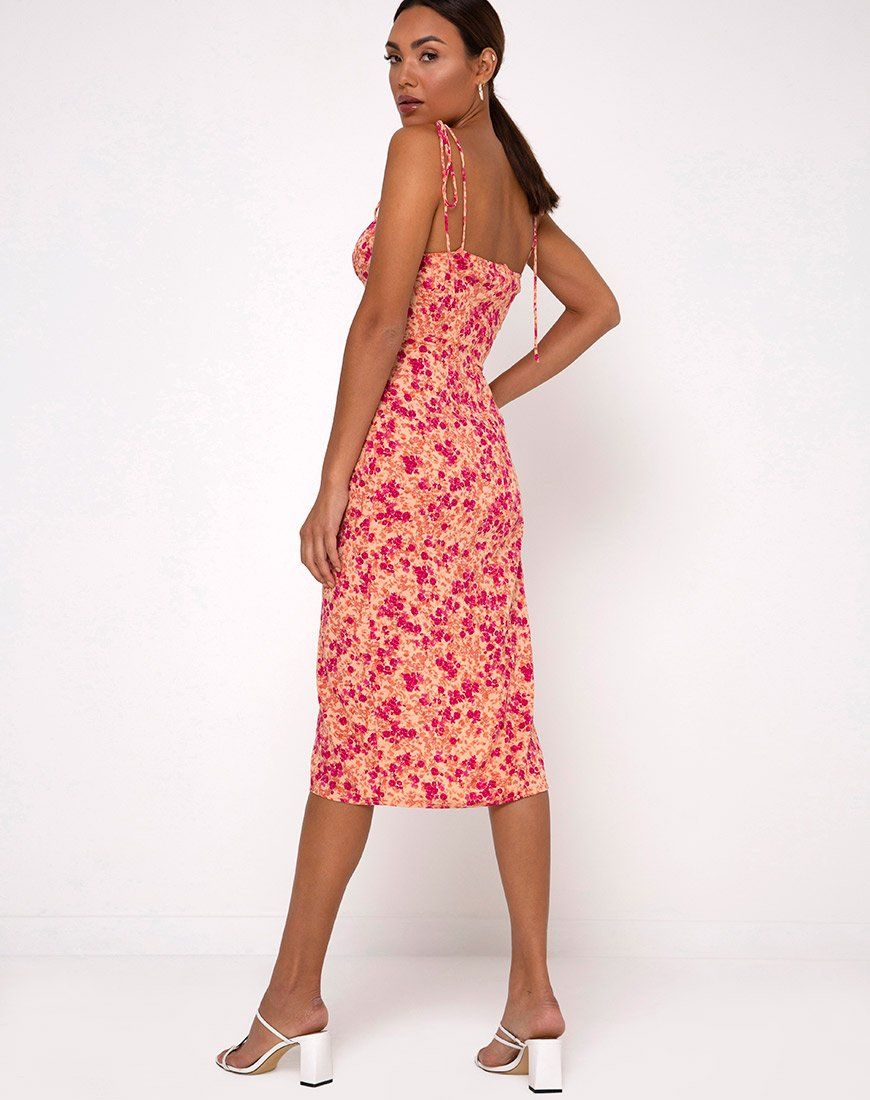 Lotie Midi Dress in Dark Wild Flower Cantaloupe sold by Motel Rocks product image thumbnail 3