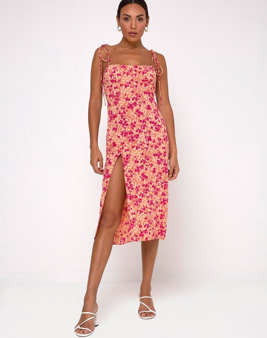 Lotie Midi Dress in Dark Wild Flower Cantaloupe sold by Motel Rocks product image thumbnail 2