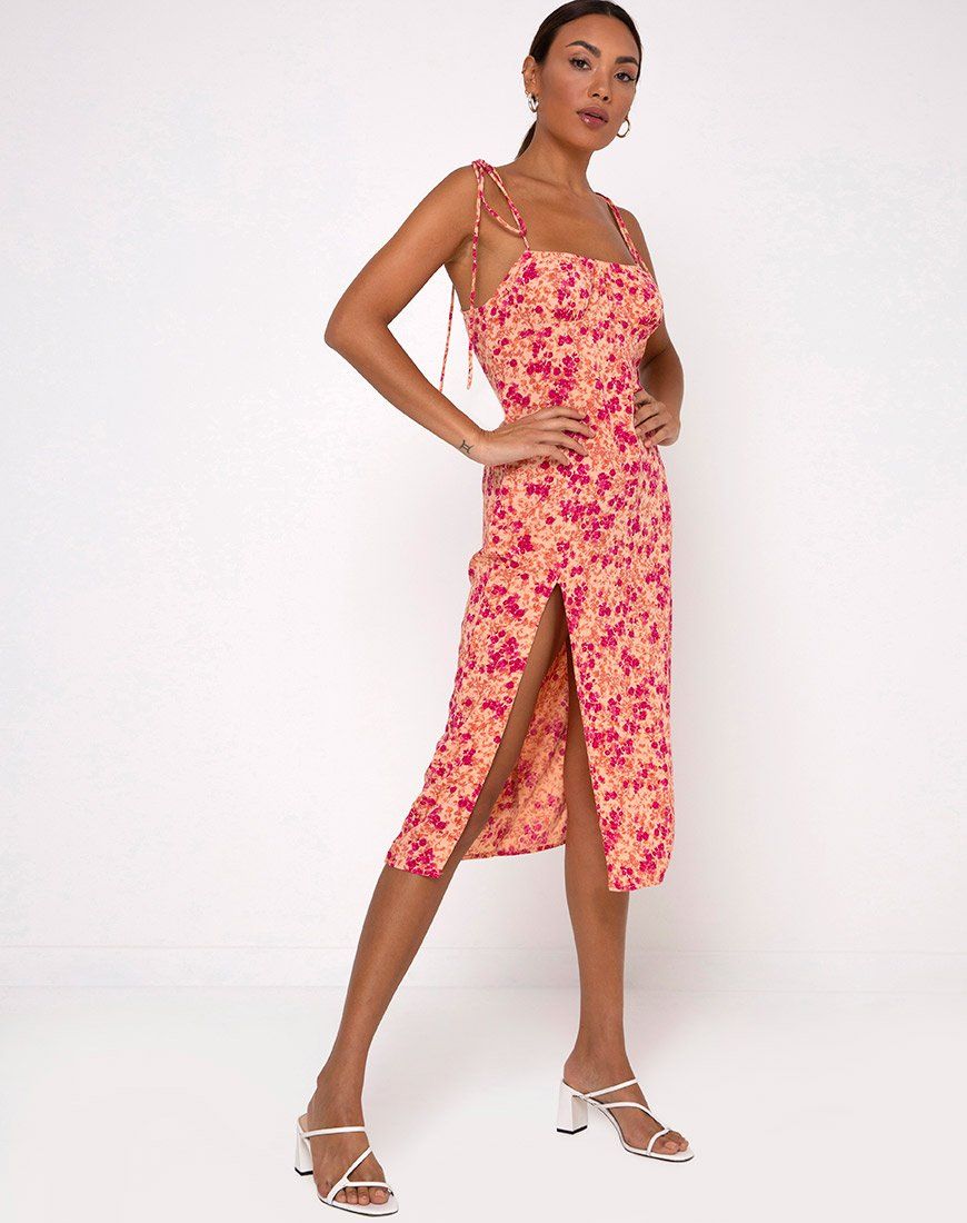 Lotie Midi Dress in Dark Wild Flower Cantaloupe sold by Motel Rocks product image thumbnail 4