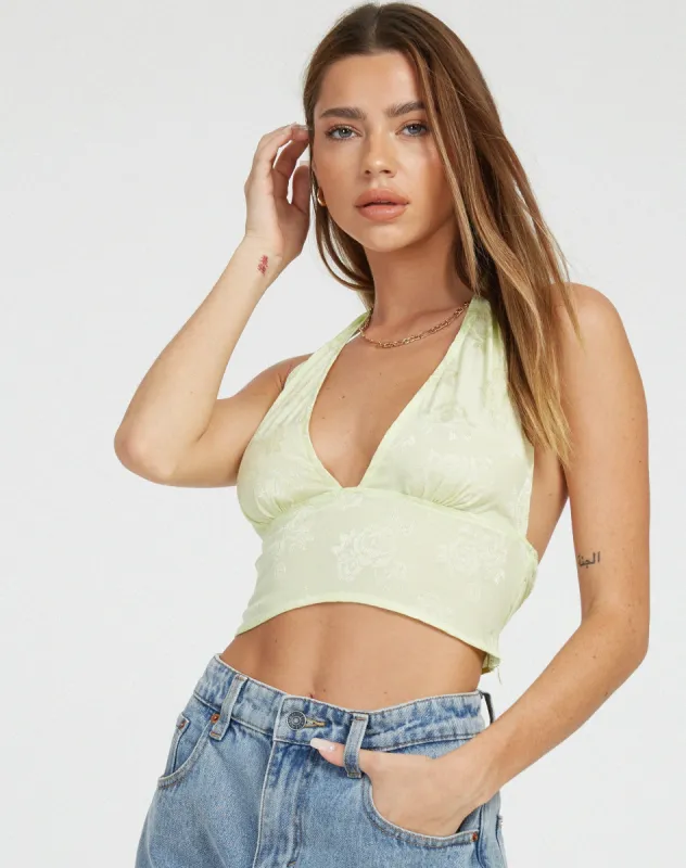 Nanda Crop Top in Satin Rose Pistachio sold by Motel Rocks