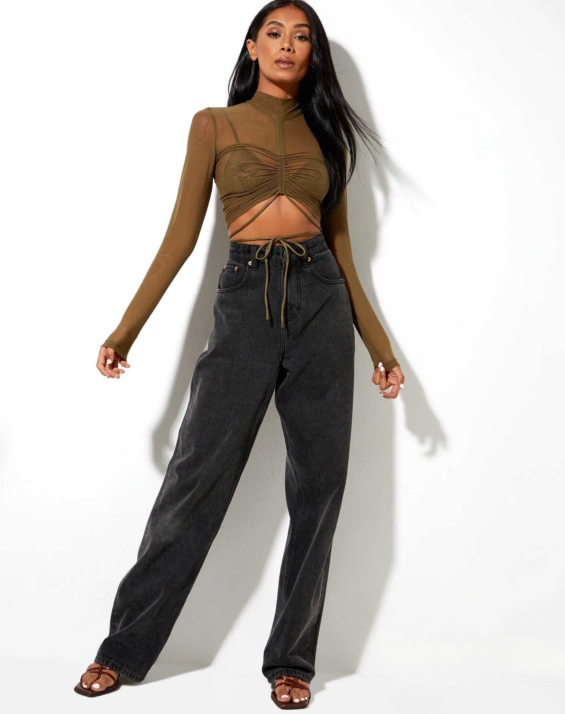 Sauja Crop Top in Mesh Khaki Green sold by Motel Rocks product image thumbnail 3
