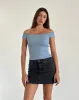 Chacha Ribbed Bardot Top in Nantucket Blue Lace sold by Motel Rocks