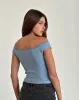 Chacha Ribbed Bardot Top in Nantucket Blue Lace sold by Motel Rocks