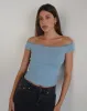 Chacha Ribbed Bardot Top in Nantucket Blue Lace sold by Motel Rocks