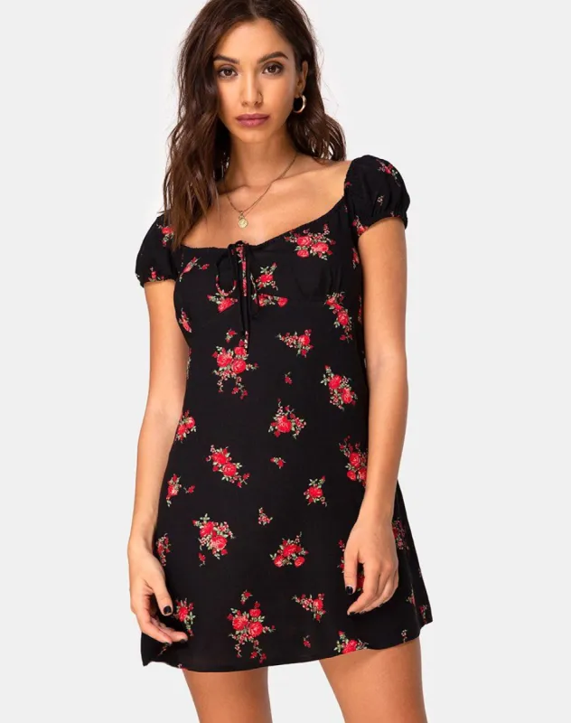 Gaval Mini Dress in Soi Rose Black and Red sold by Motel Rocks