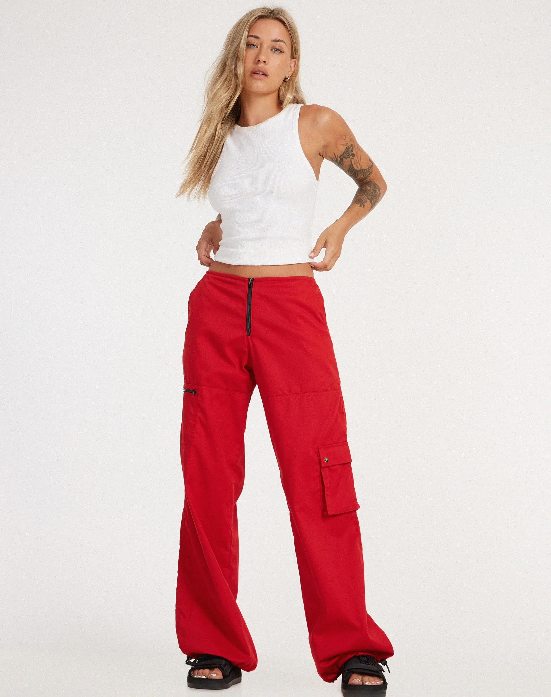 Xander Cargo Trouser in Cotton Drill True Red sold by Motel Rocks product image thumbnail 5