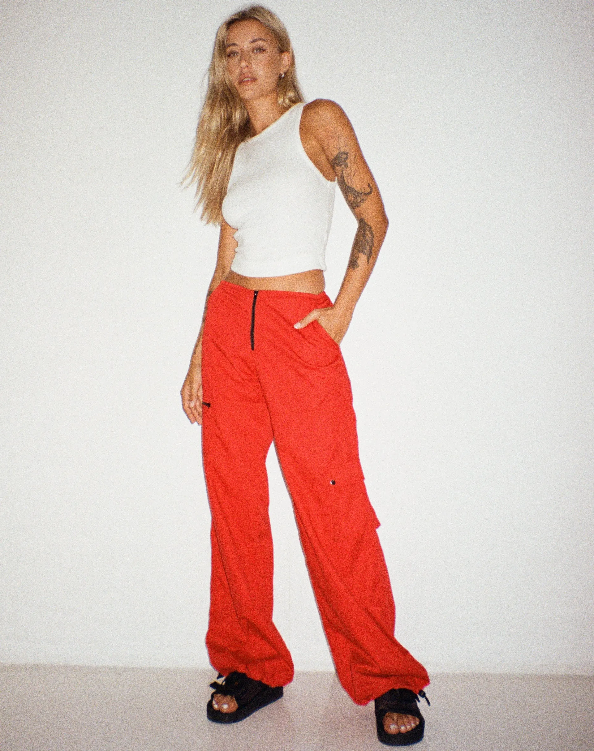 Xander Cargo Trouser in Cotton Drill True Red sold by Motel Rocks product image thumbnail 2