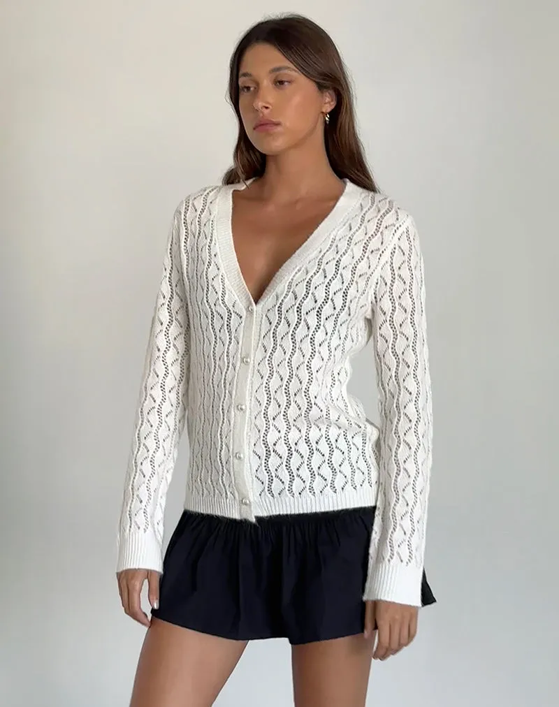 Ricani Open Knit Cardigan in Ivory sold by Motel Rocks