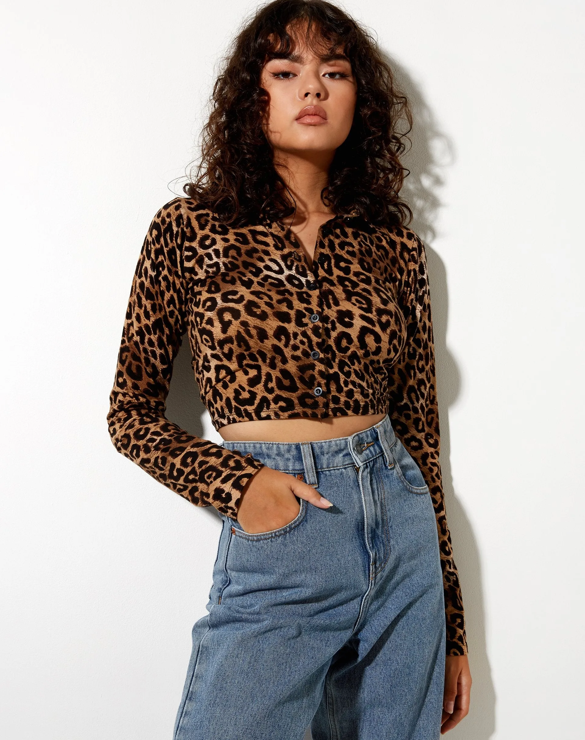 Ryals Crop Top in Night Leopard Brown sold by Motel Rocks product image thumbnail 2