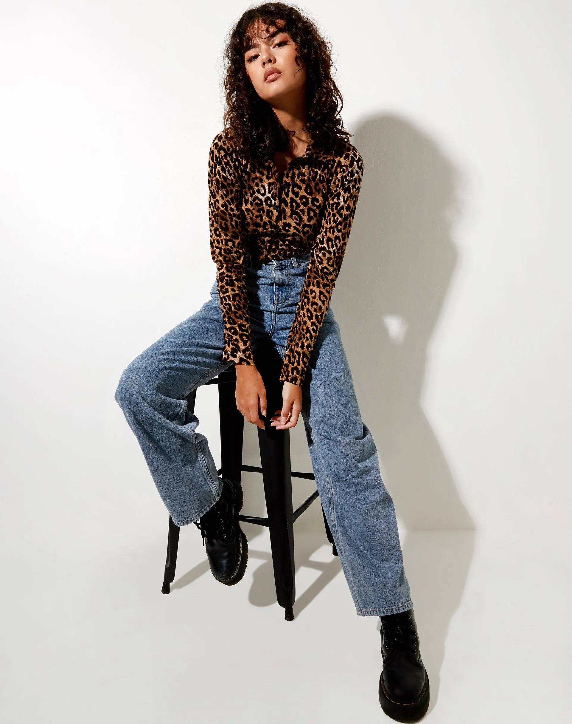 Ryals Crop Top in Night Leopard Brown sold by Motel Rocks