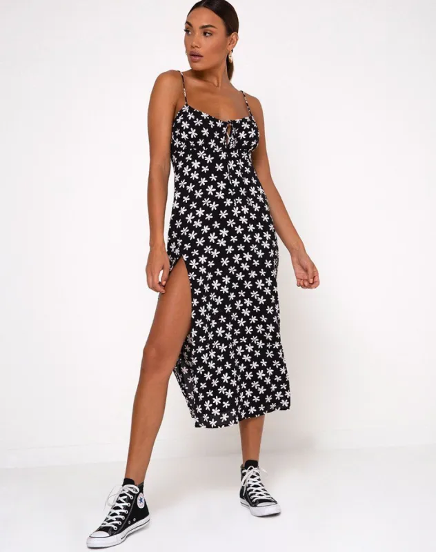 Cypress Midi Dress in 90's Daisy Black and White sold by Motel Rocks