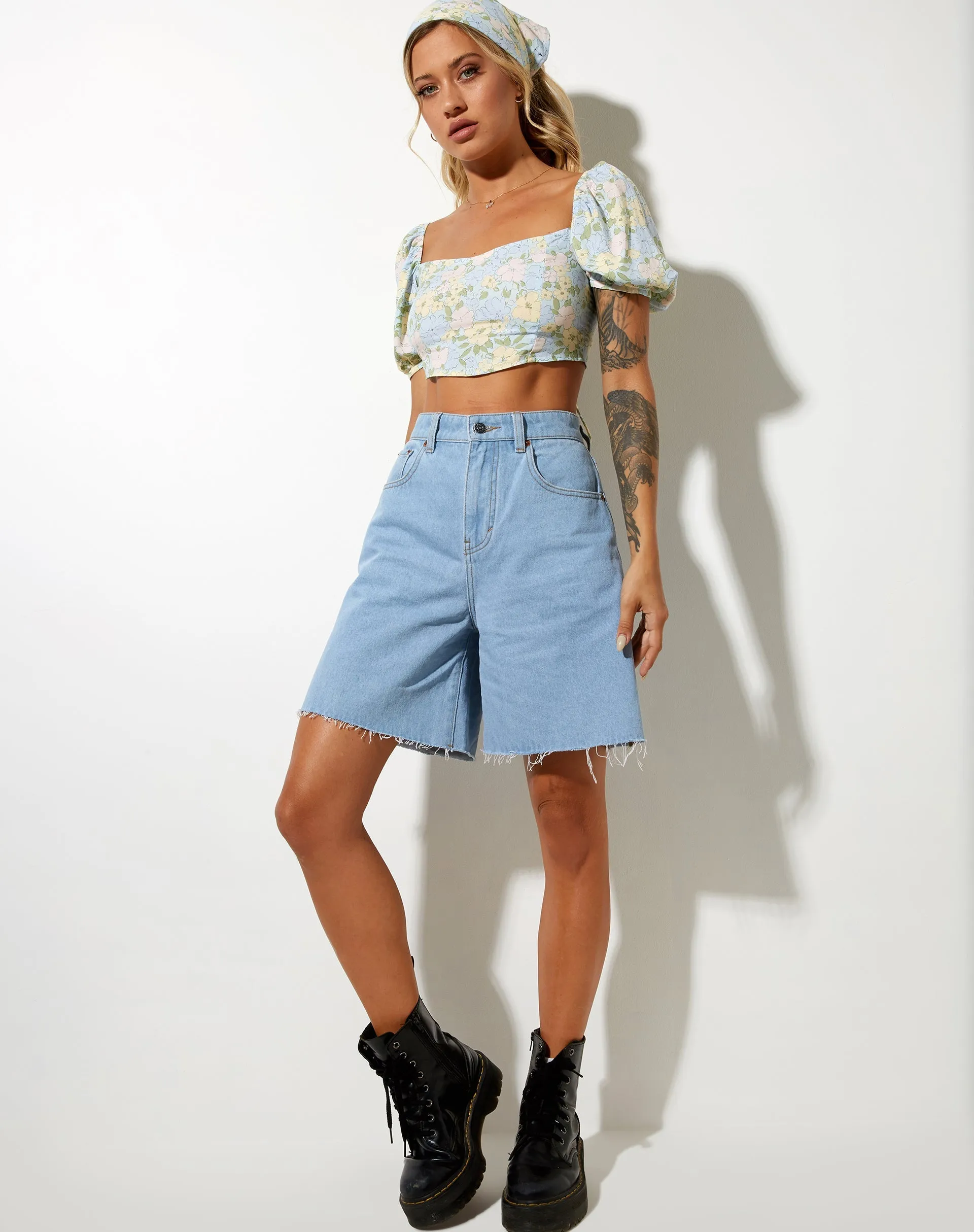 Yuja Crop Top in Washed Out Pastel Floral sold by Motel Rocks product image thumbnail 3