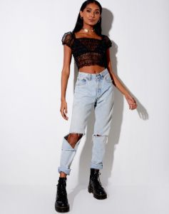 Marilla Crop Top in Black Organza sold by Motel Rocks