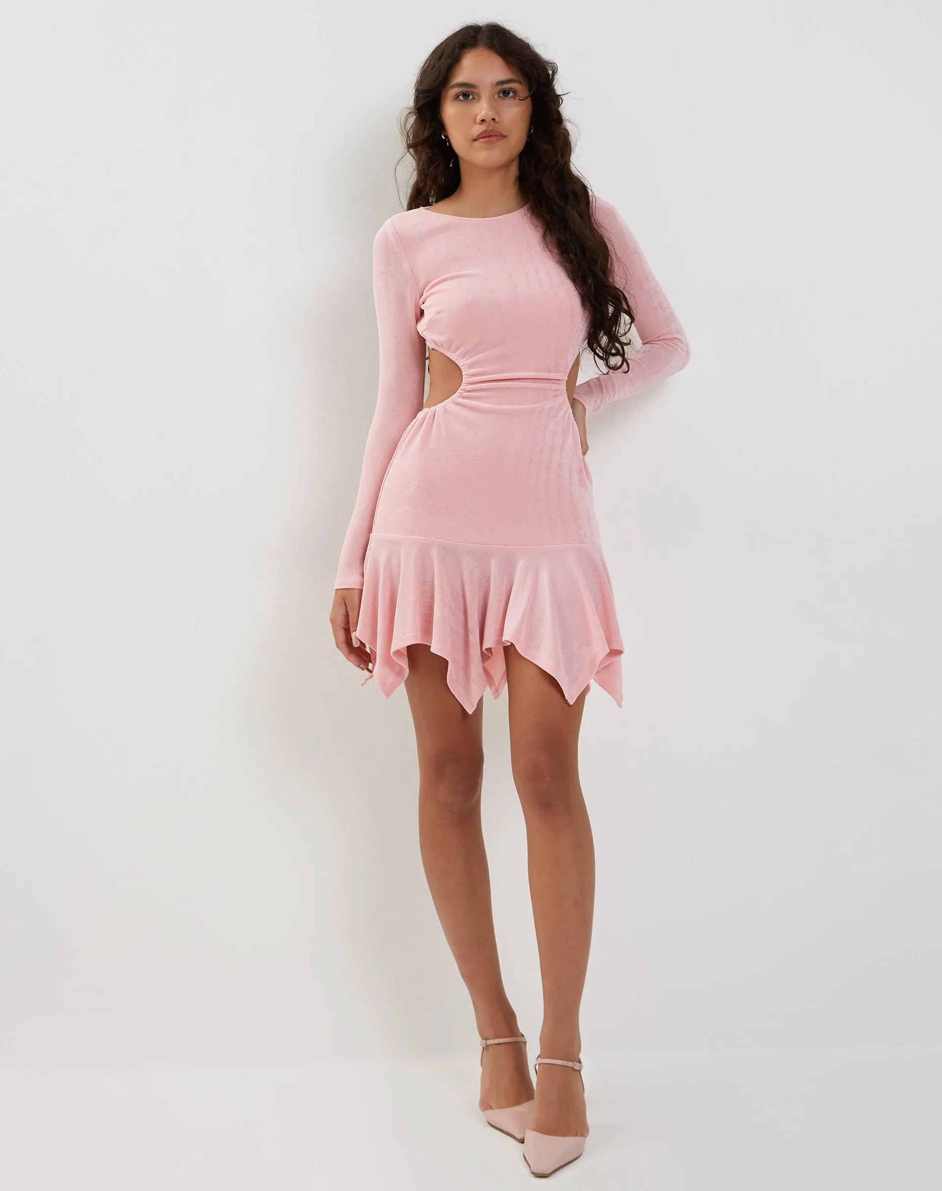 Cordelia Long Sleeve Cut Out Mini Dress in Pink sold by Motel Rocks product image thumbnail 3