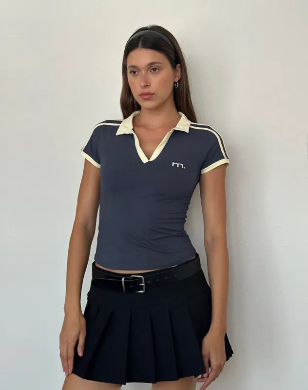 Isda Polo Top in Greystone with Buttermilk Binding sold by Motel Rocks