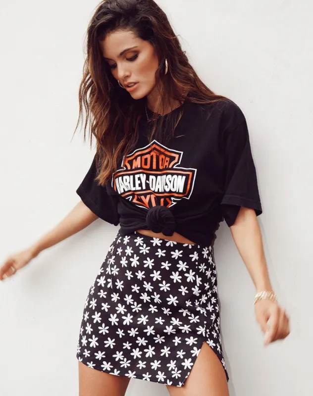 Sheny Mini Skirt in 90's Daisy Black and White sold by Motel Rocks