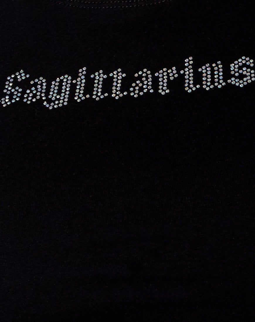 Tiney Crop Tee in Black 'Sagittarius' Diamante sold by Motel Rocks product image thumbnail 5