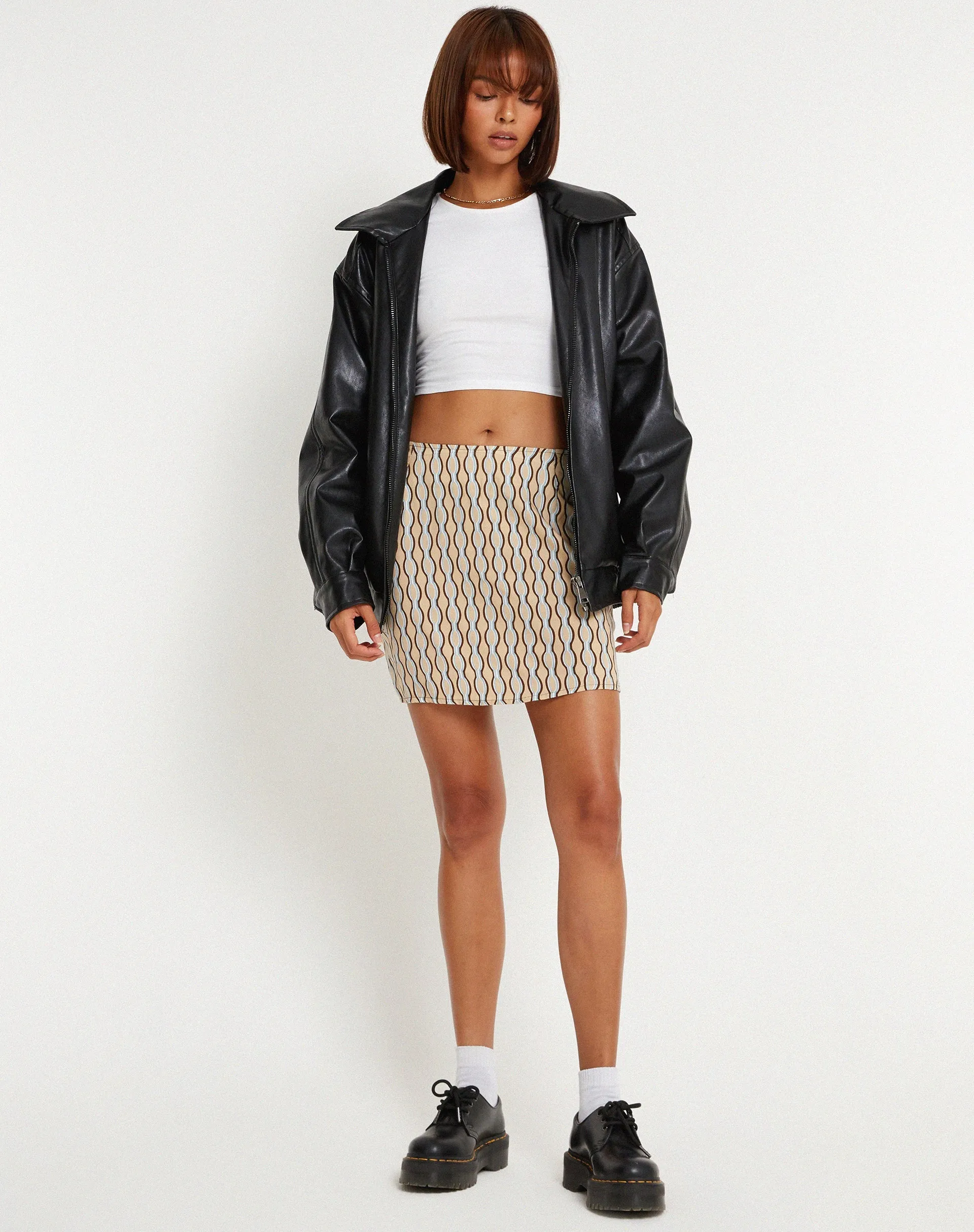 Pelmo Mini Skirt in Preppy Geo Brown sold by Motel Rocks product image thumbnail 3
