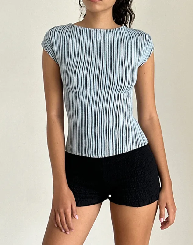 Nova Top in Jersey Blue and Black Stripe sold by Motel Rocks