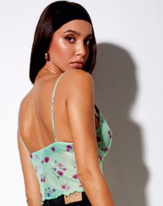 Yenika Crop Top in Bloom Lime with Lace sold by Motel Rocks