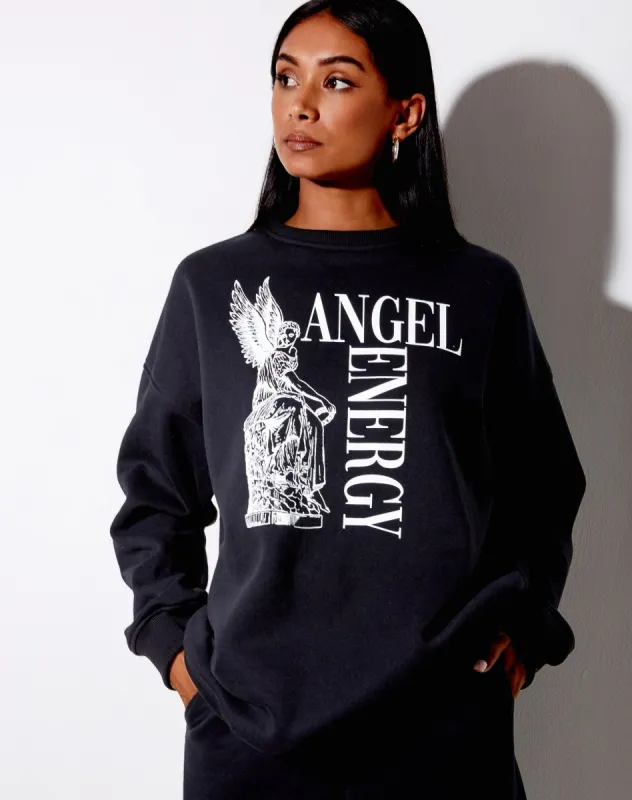 Glo Sweatshirt in Black 'Angel Energy' sold by Motel Rocks